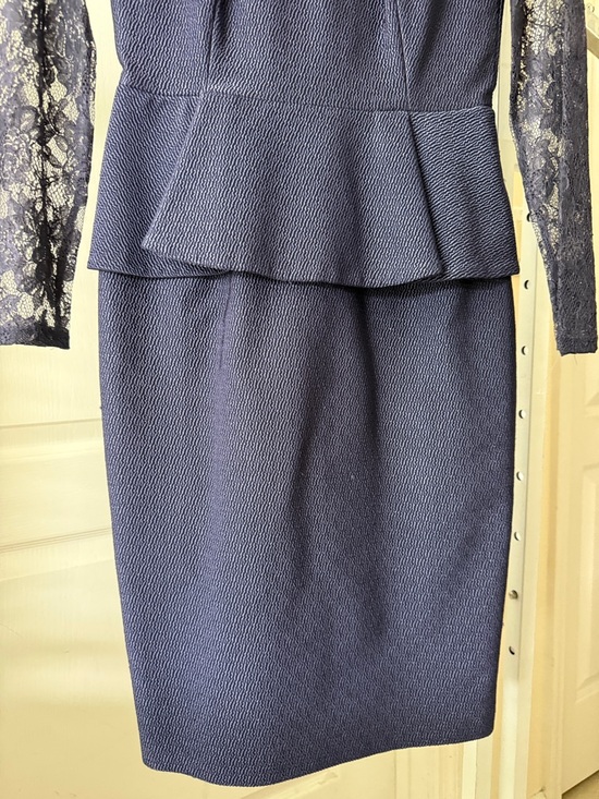 David Meister Navy Lace Long-Sleeve Peplum Sheath Dress - Picture 5 of 12